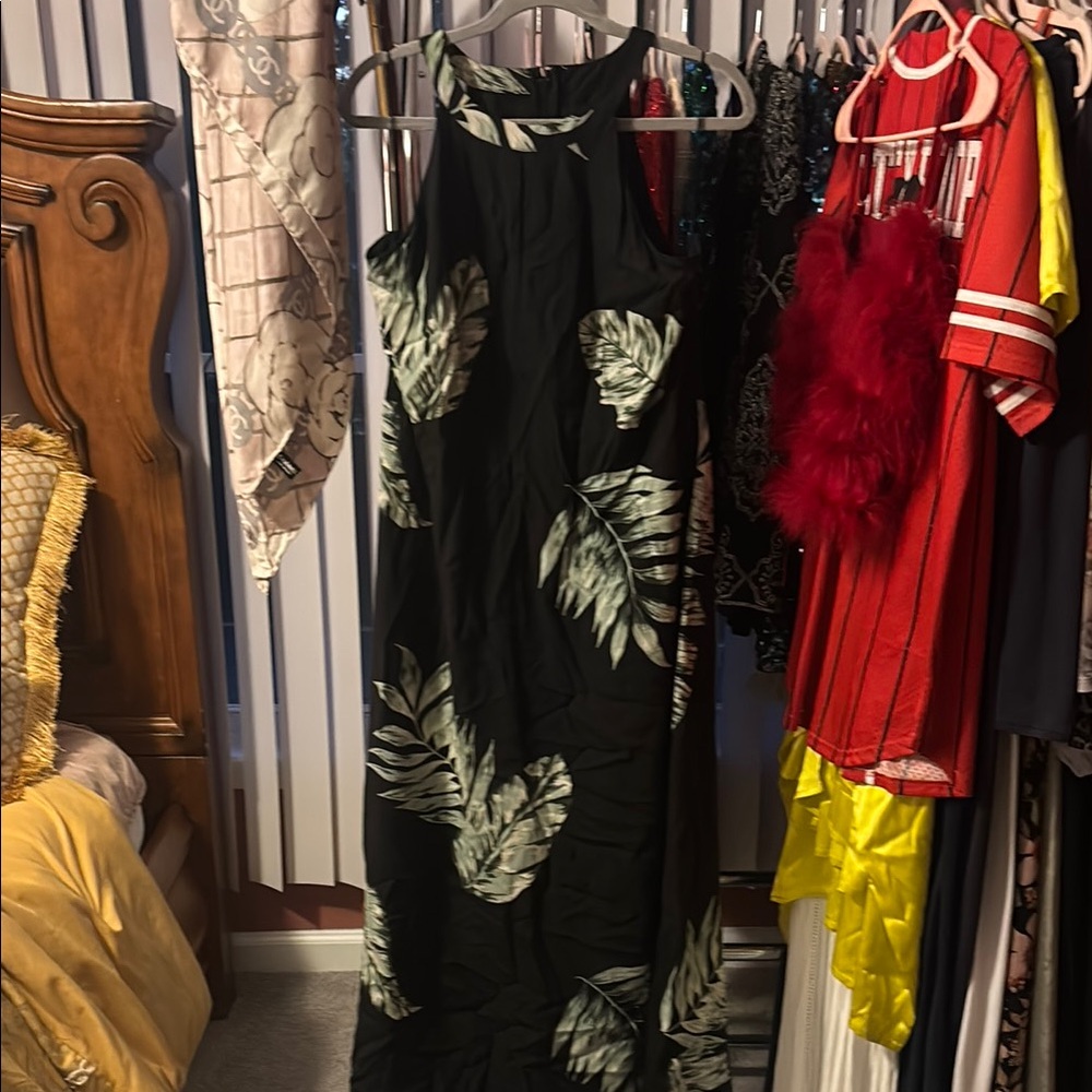 Ann Taylor Black Dress with Leaf Design